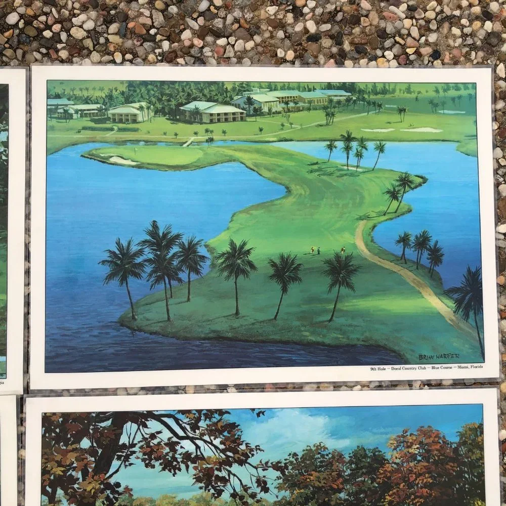 Vintage Brian Harper Laminated Placemats Golf Courses Country Clubs Set Of 6